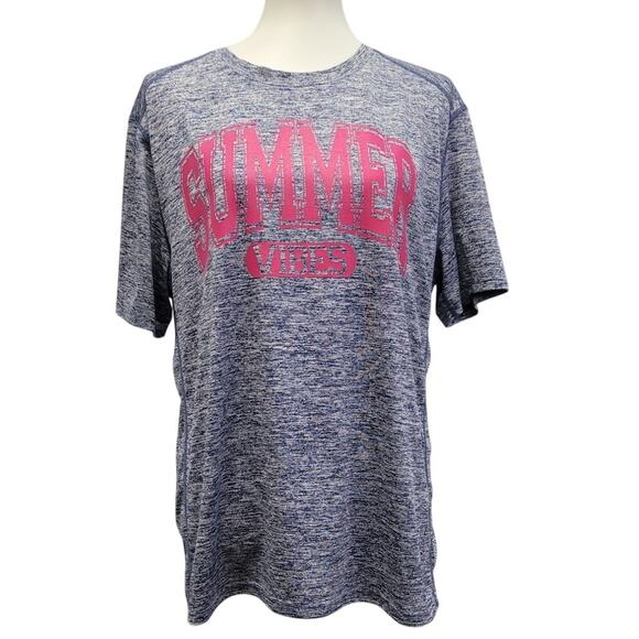 Hand Printed Upcycled Womens Large Summer Vibes Athletic Short Sleeve Tee Shirt - Picture 1 of 5